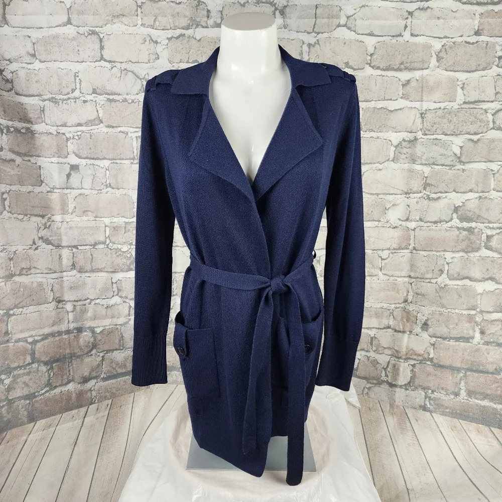 Banana Republic Merino Wool Belted Cardigan  Navy Blue Size XS Classic Luxury - Picture 3 of 13